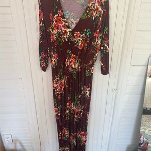 Felicity & Coco Pink and Red Long Sleeve V-Neck Dress